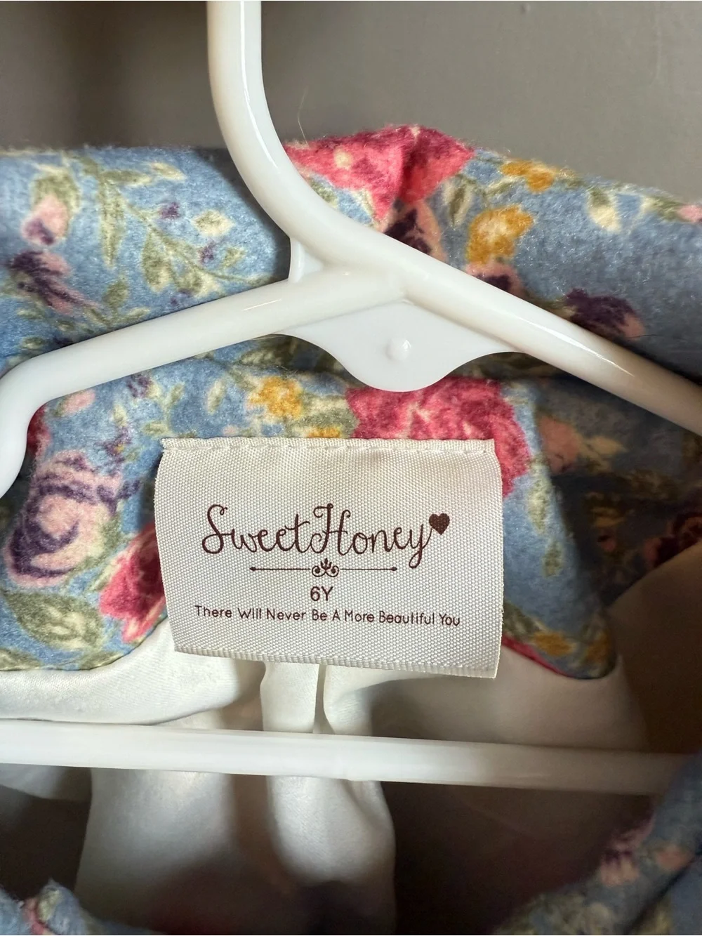 SweetHoney Girls Dusty Blue Rose Floral Peacoat Coat Size 6Y